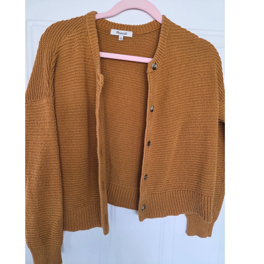 Madewell Womens XS Mustard Yellow Textured Knit Button Front Cropped Cardigan